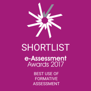 Graphic with text reading 'SHORTLIST e-Assessment awards 2017' followed by 'best use of formative assessment,' recognising Mindful Education as a finalist.