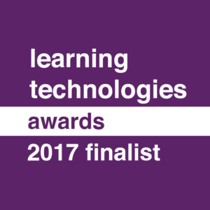 Graphic with text reading 'Learning Technologies Awards 2017 finalist' recognising Mindful Education as a finalist.