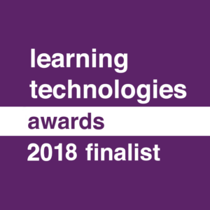Graphic with text reading 'Learning Technologies Awards 2018 finalist' recognising Mindful Education as a finalist.