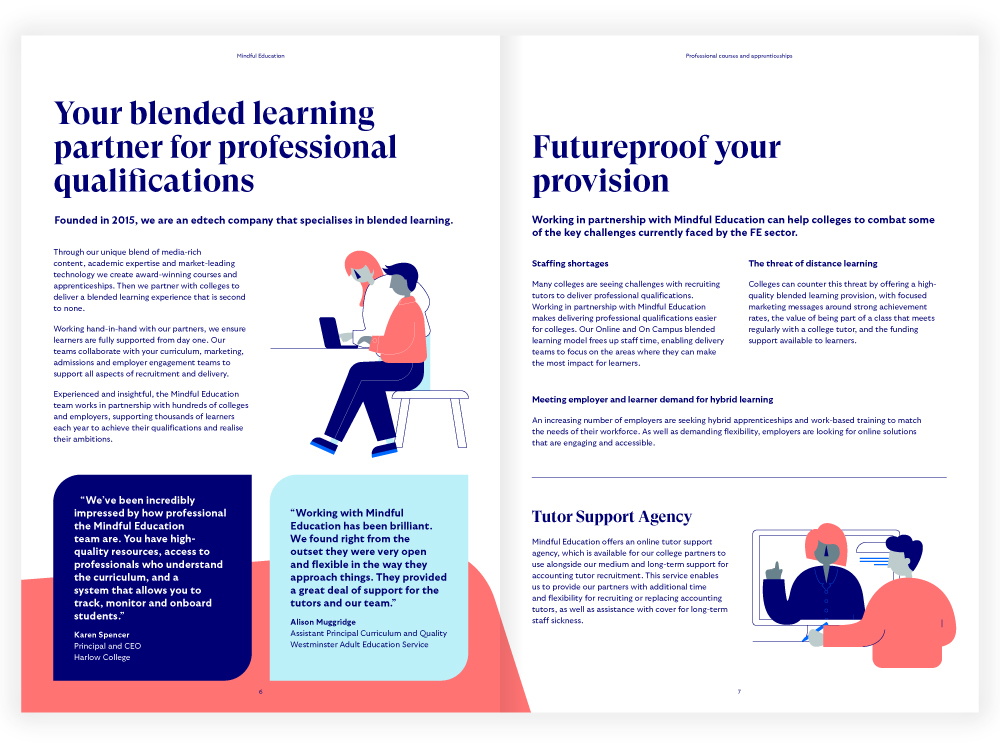 A screenshot from a Mindful Education brochure, highlighting the benefits of partnering with us and how we tackle current issues in education.