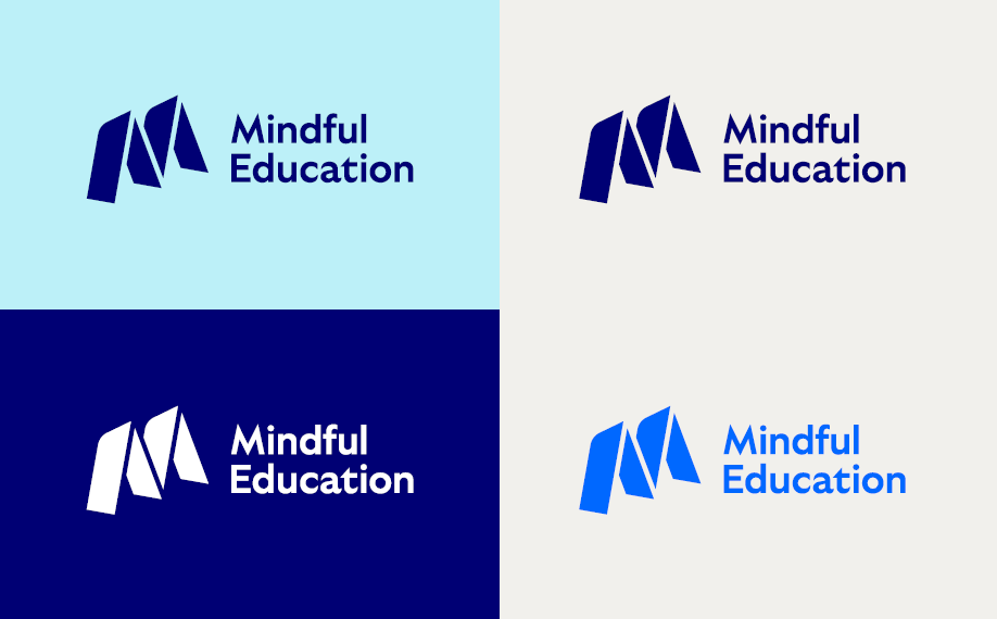 A collage showing the new Mindful Education logos in four colour variations.