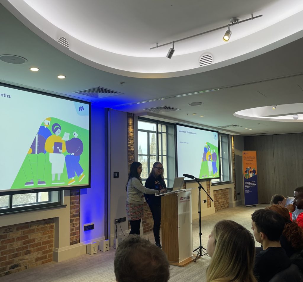 Mindful Education's HR team presenting at the annual company Winter Conference.