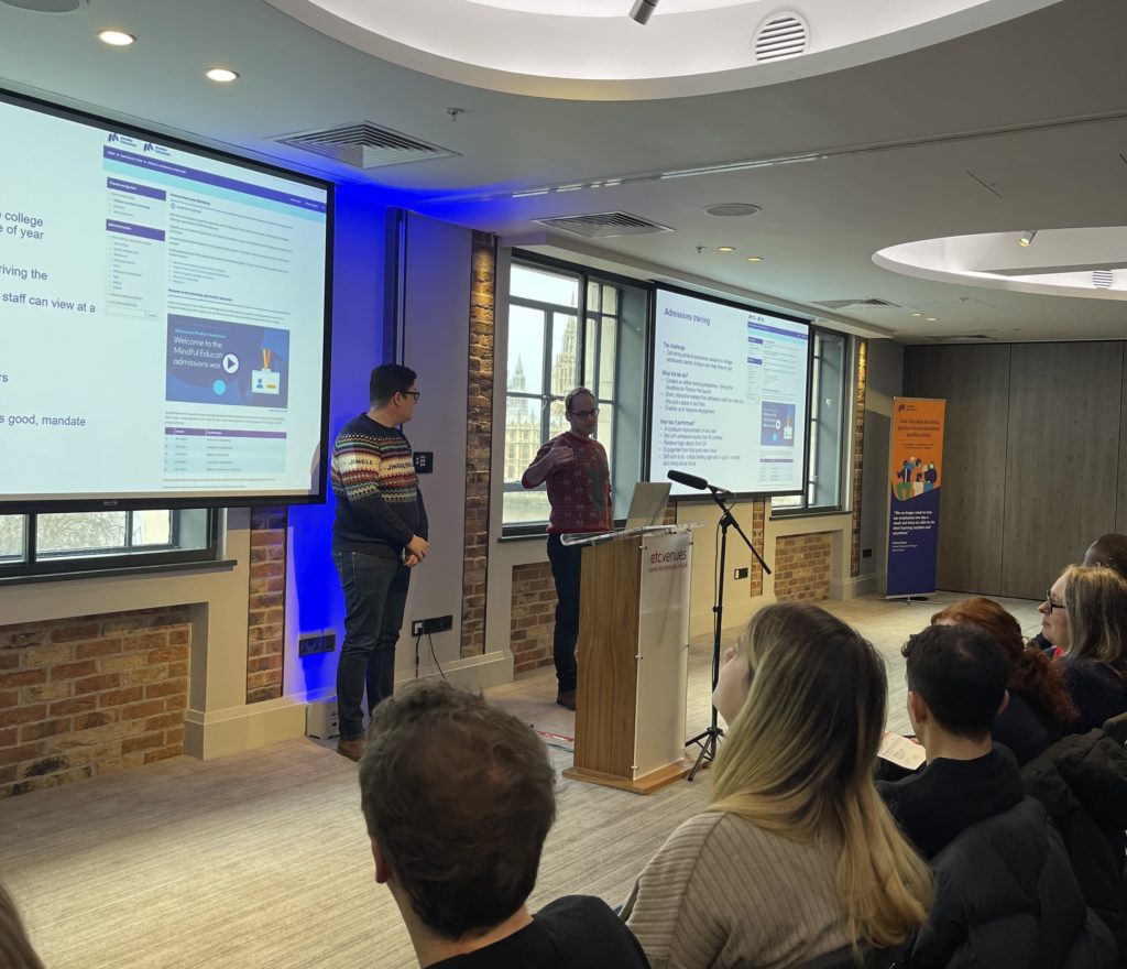 Mindful Education's Head of Operations and Head of product presenting at the annual company Winter Conference.